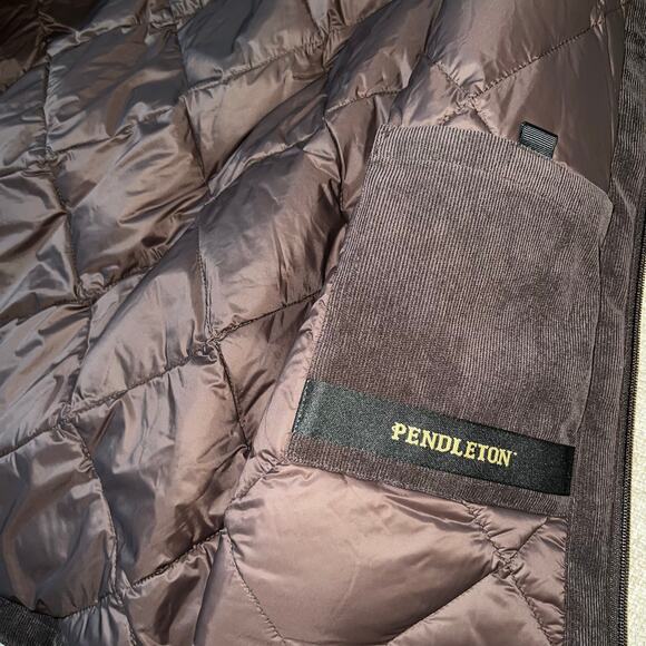 Pendleton Black Hills Duck Down Wool Corduroy Vest Plaid large Red Olive NEW - Picture 5 of 9